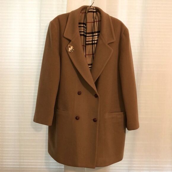 FORRANI 16 Camel Light Brown Double Breasted Slouchy Wool Pea Coat